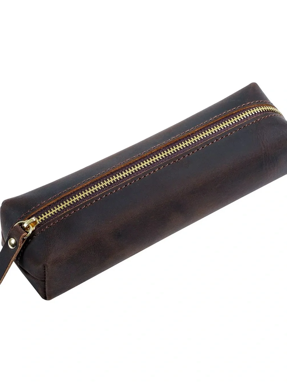 Brown Cowhide Leather Travel Pen/Pencil Pouch